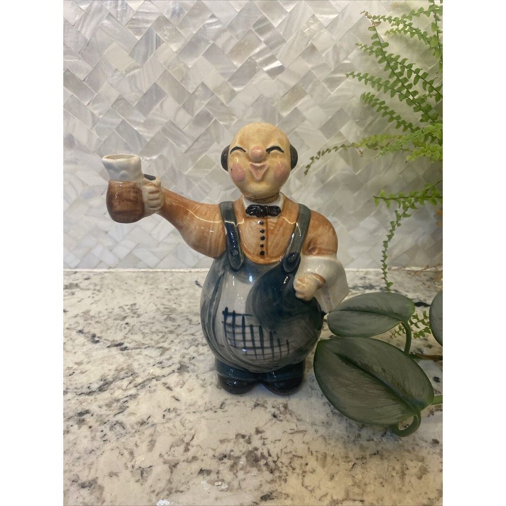 Vintage Ceramic Waiter Holding Pitcher Liquor Wine Decanter Bottle Japan